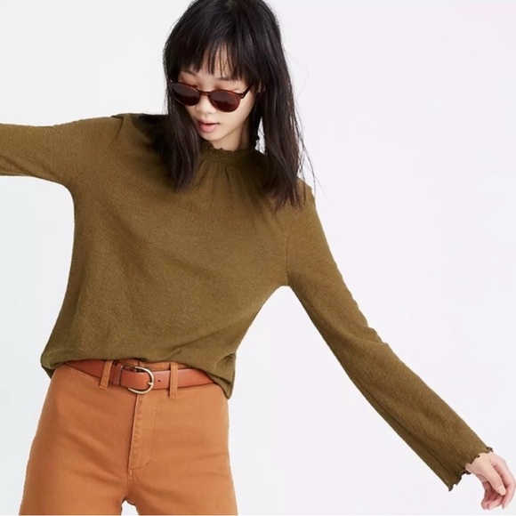 MADEWELL texture and thread Olive mockneck longsleeve shirt - Picture 1 of 8